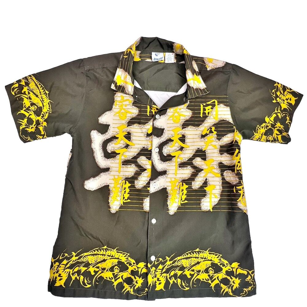 VTG Y2K Utility Brand Dragon Shirt Youth 9/10 Button Down Brown/Yellow RARE